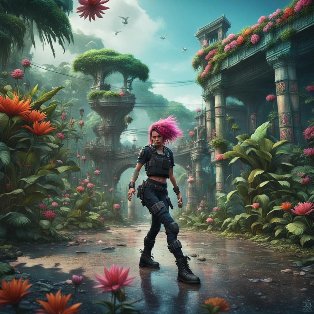 Punk Rock Girl Dances in Mayan Jungle City