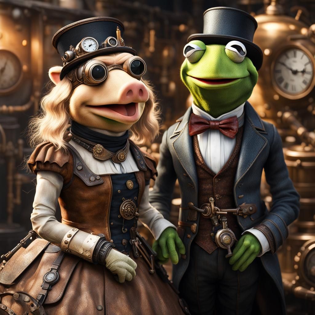 steampunk kermit and miss piggy