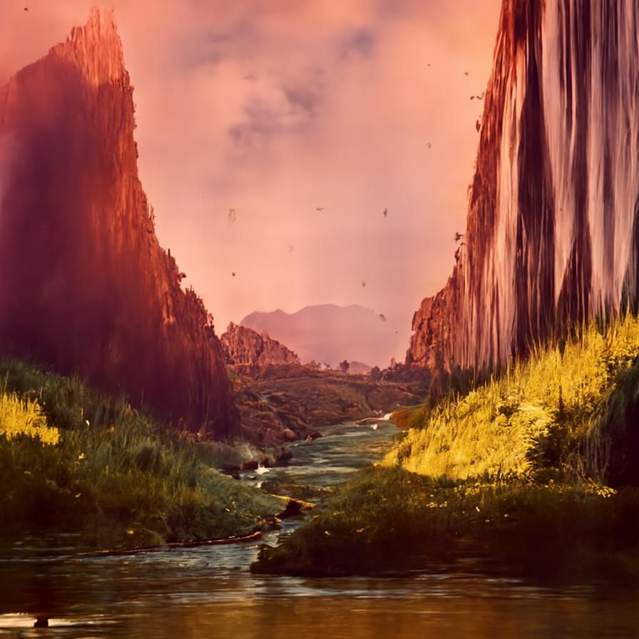 Canyon River Scene in Vintage Photographic Style