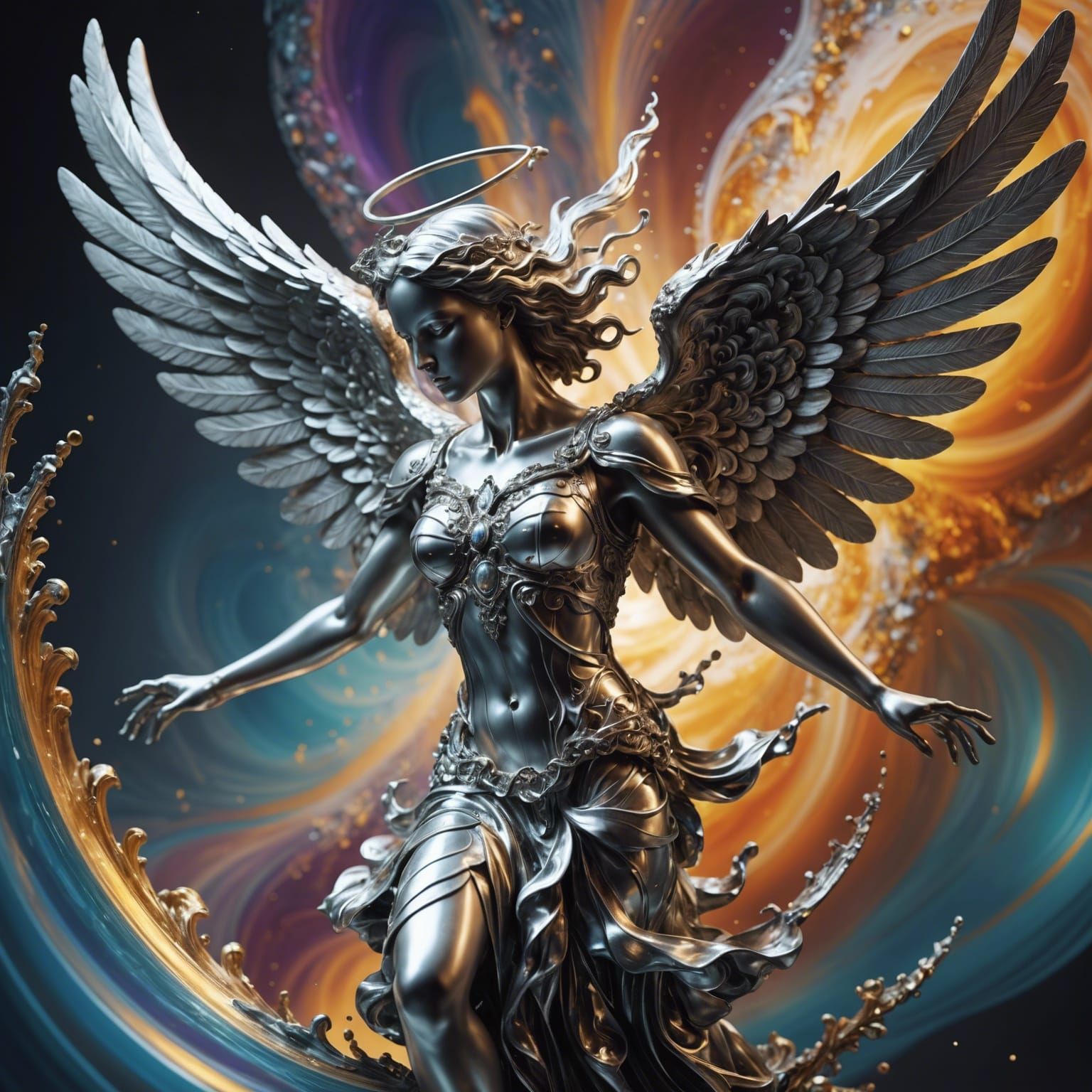 Embossed Angel in Flight with Fractal Vortex