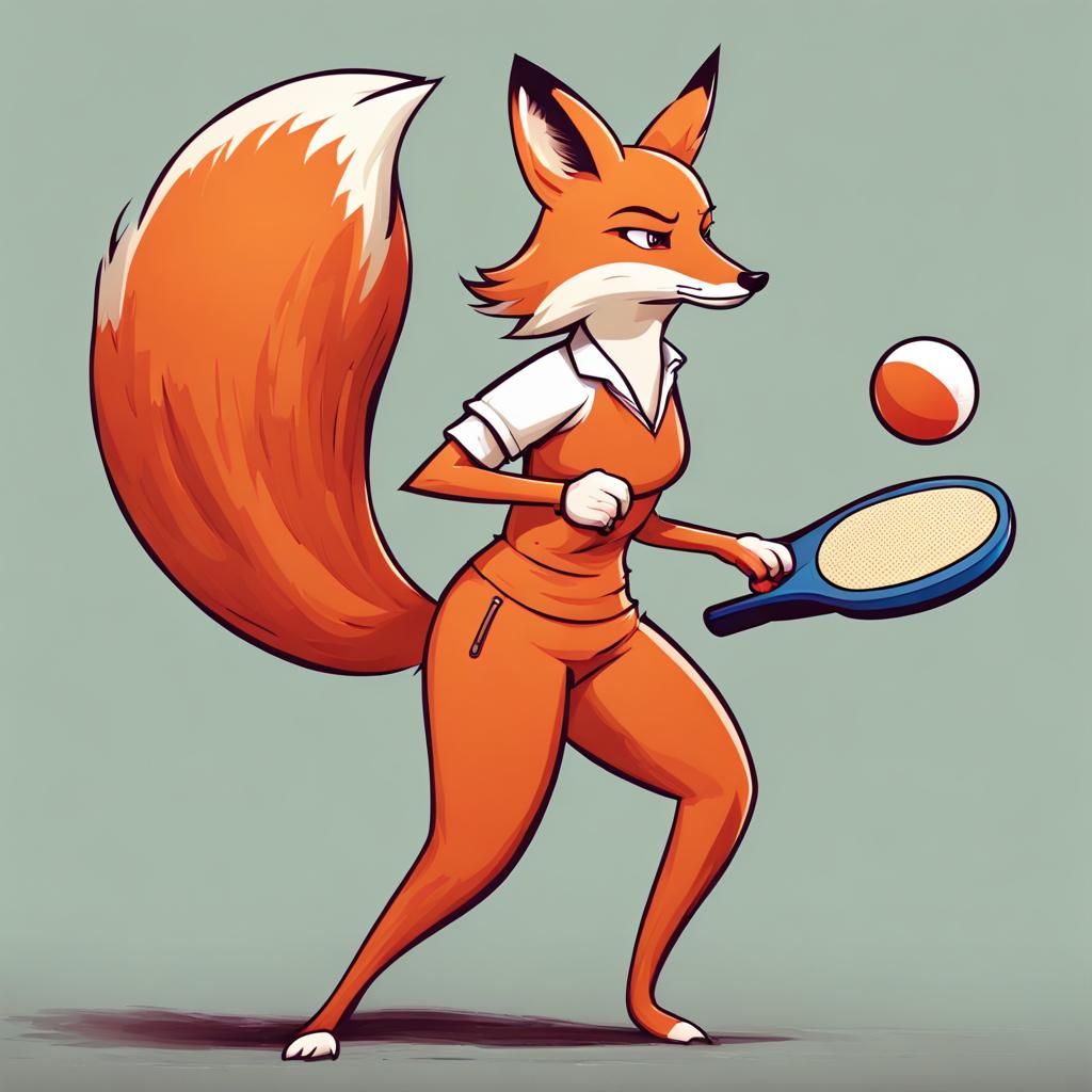 Cartoon Fox with Ping Pong Paddle in 8K