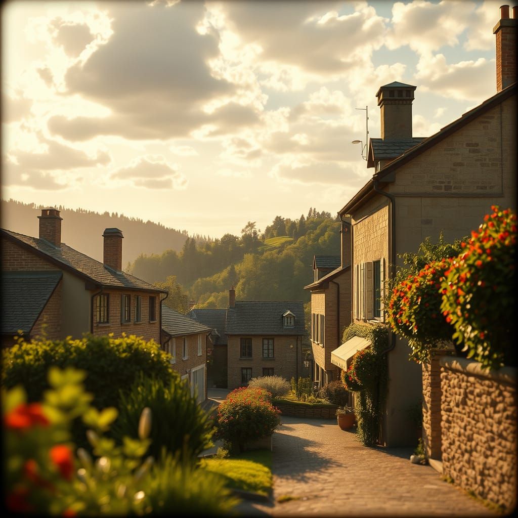 Picturesque French Village in Golden Light