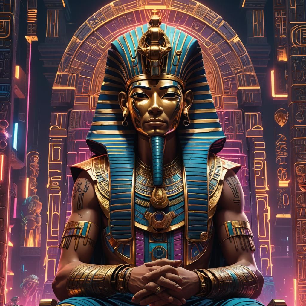 Neon Egyptian Pharaoh in Japanese Style