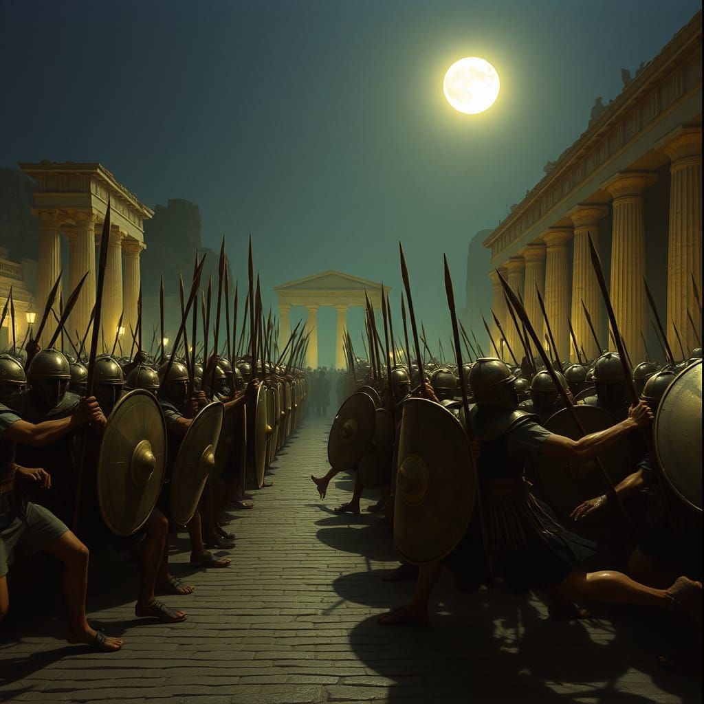 Greek Warriors vs Undead Horde in Ancient Athens Under Moonl...