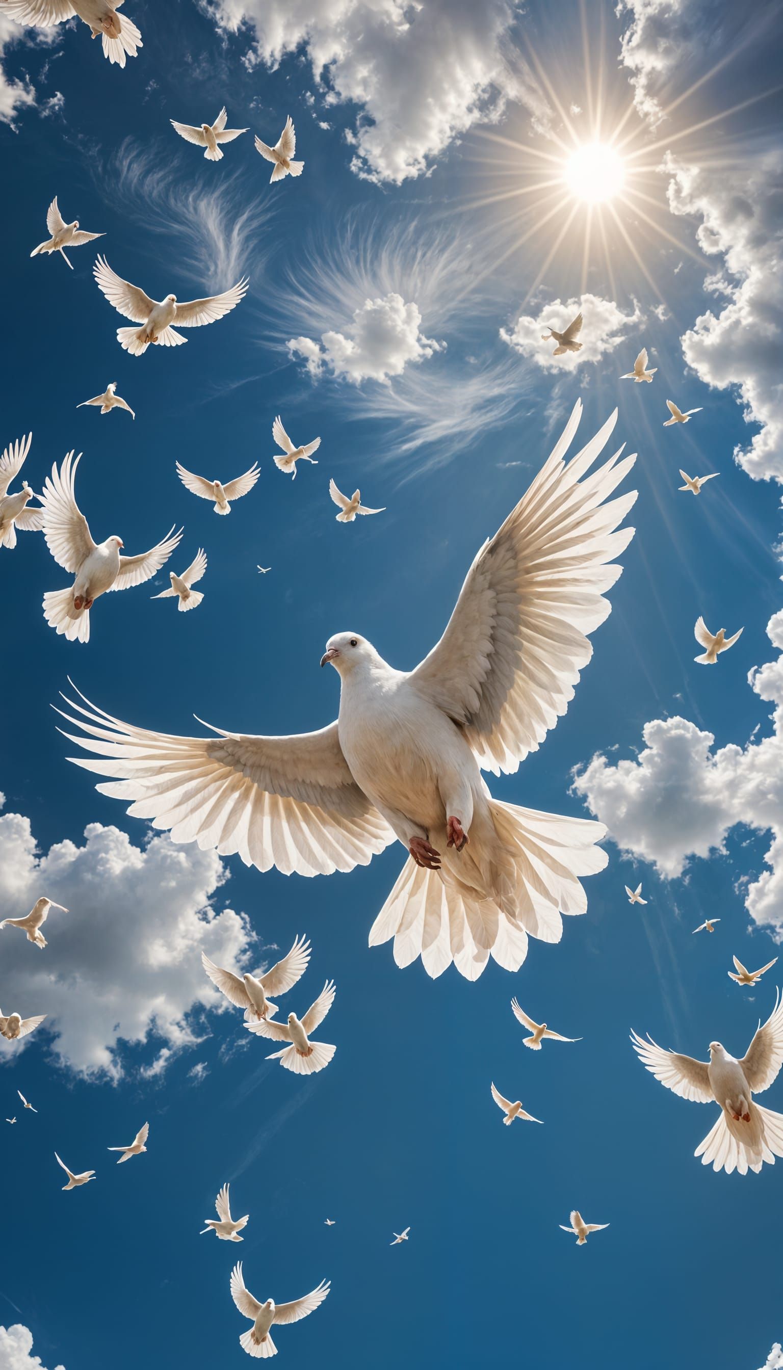 Majestic White Dove Soars Through a Blue Sky