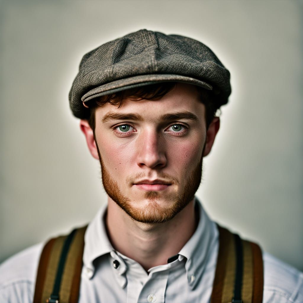 Ginger Irish Youth in Vintage Attire, Studio Lighting