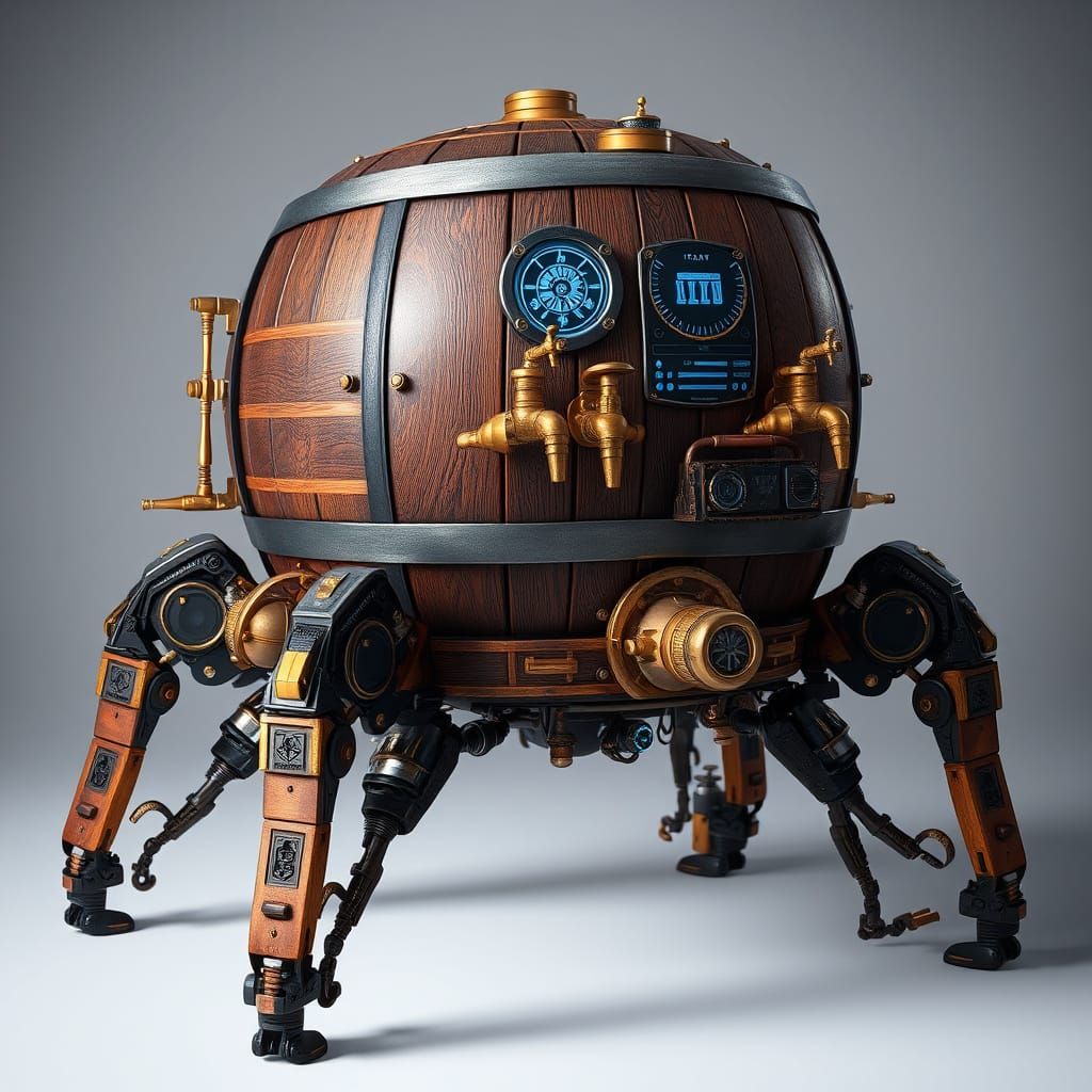 Quirky Mechanical Beer Keg with Robotic Legs