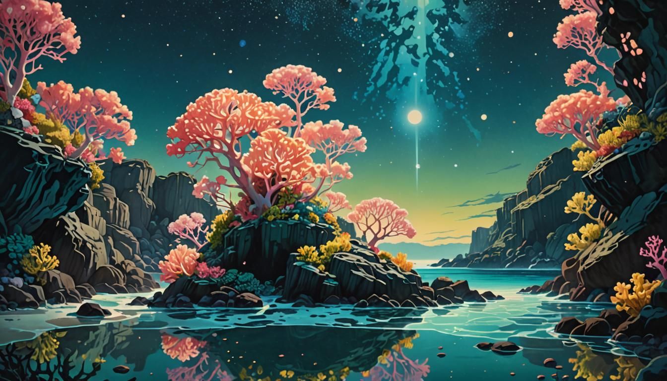 Dreamy Surreal Starry Corals in Pastel Colors