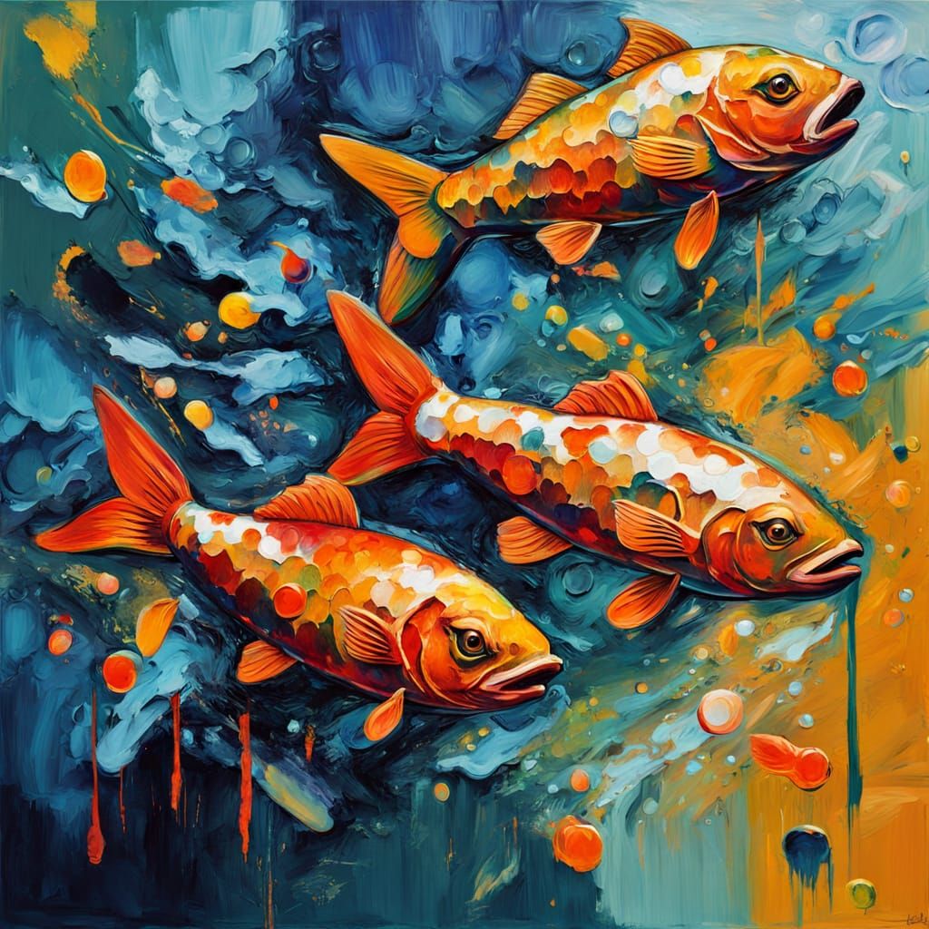 Vibrant Double Exposure Mosaic Fish in Soap Soup