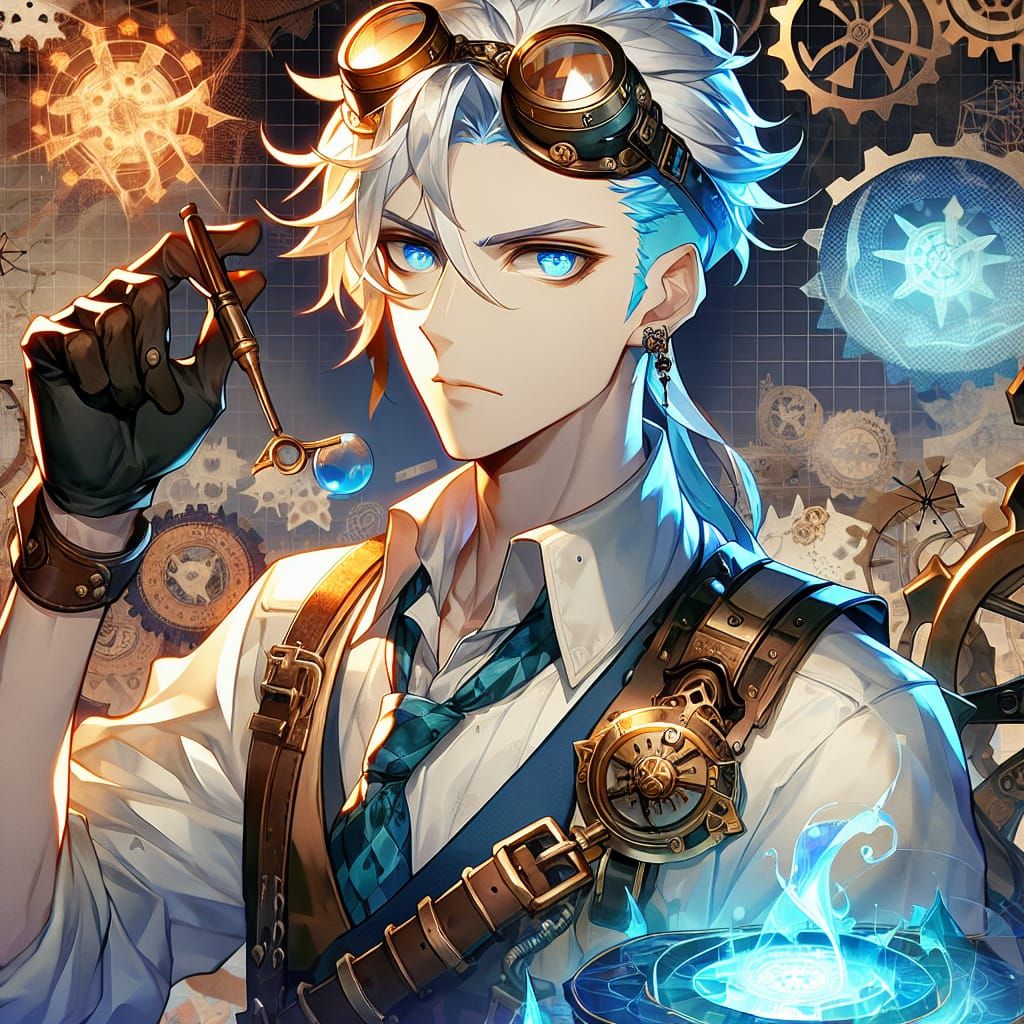 Air Genasi Artificer: Steampunk Armor in Anime Style