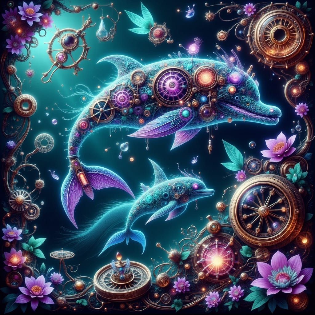 Biochemical Steampunk Dolphin in Victorian Art Style
