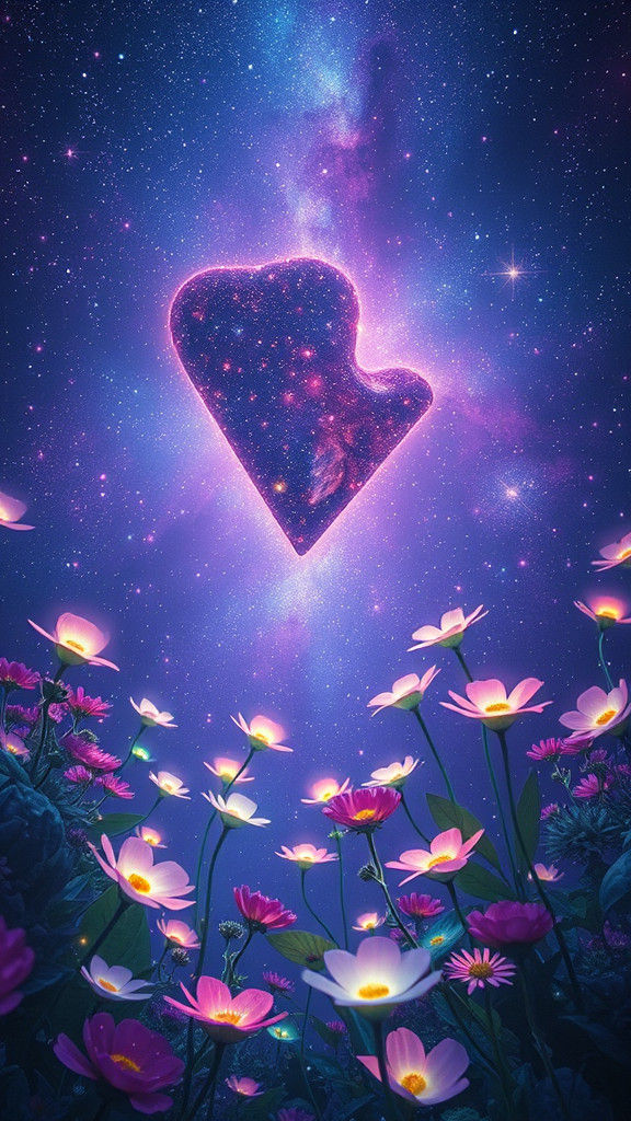 Ethereal Celestial Garden in Space with Luminous Flora