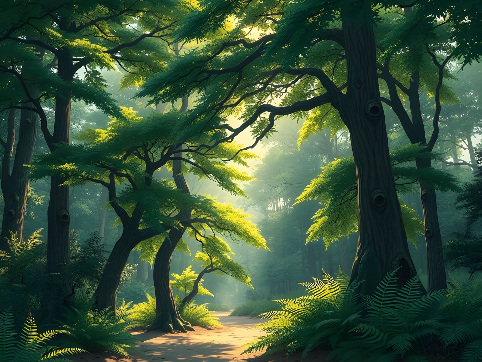 evergreen glade, Anime Key Visual, Deep Color, Intricate, 8k resolution concept art, Natural Lighting, Beautiful Composi...