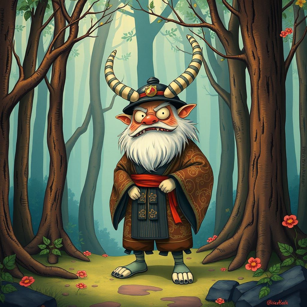 Yokai in Mystical Forest, Anime Style