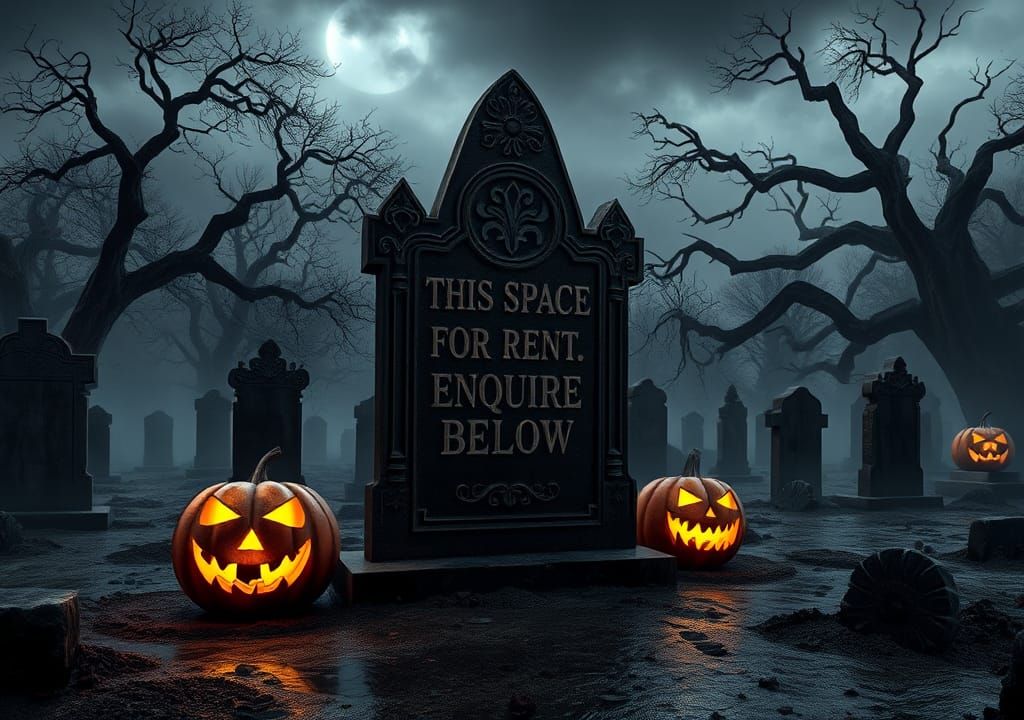 Gothic Headstone in Haunted Graveyard, Dark 3D Render