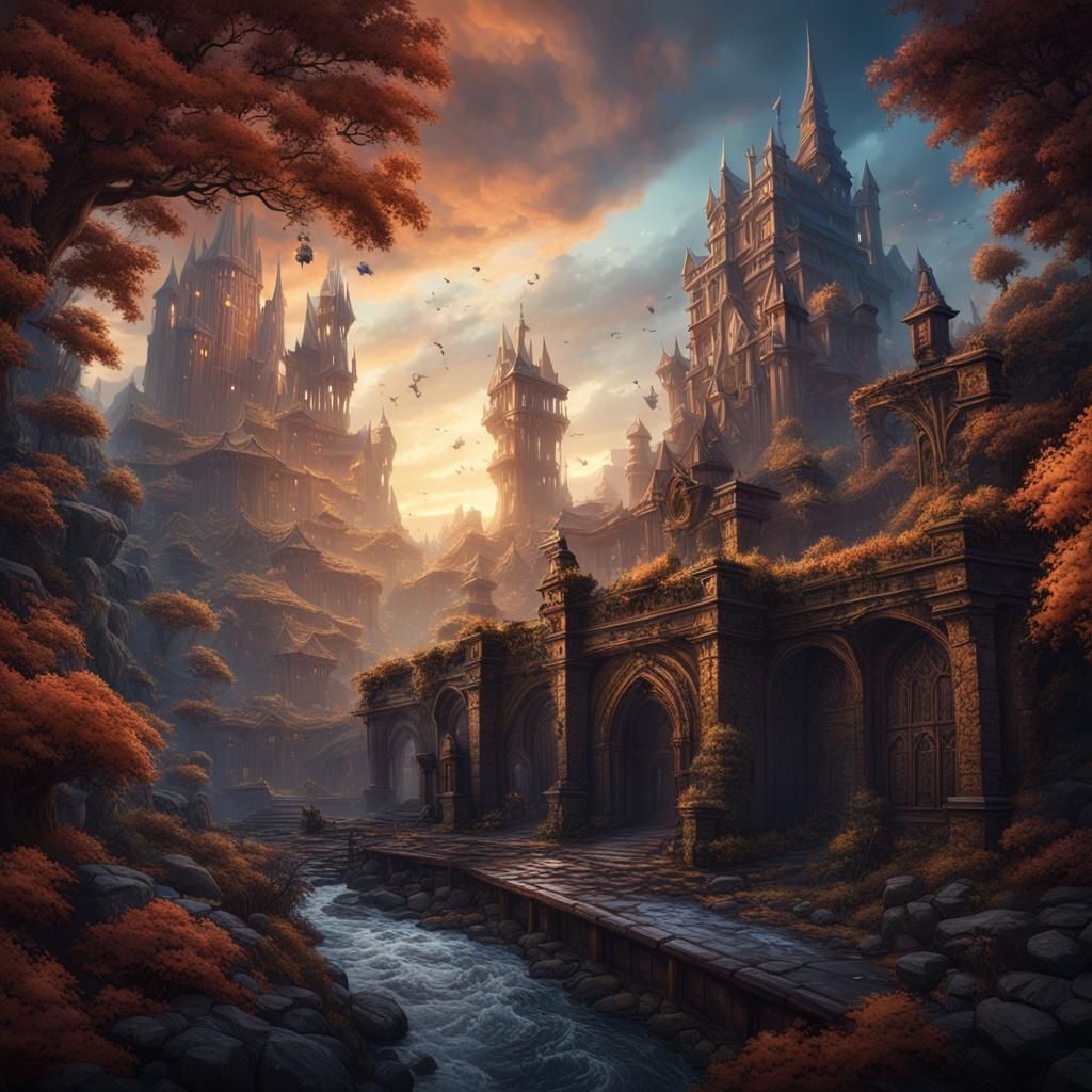 Fantastical Detailed Matte Painting in Deep Color