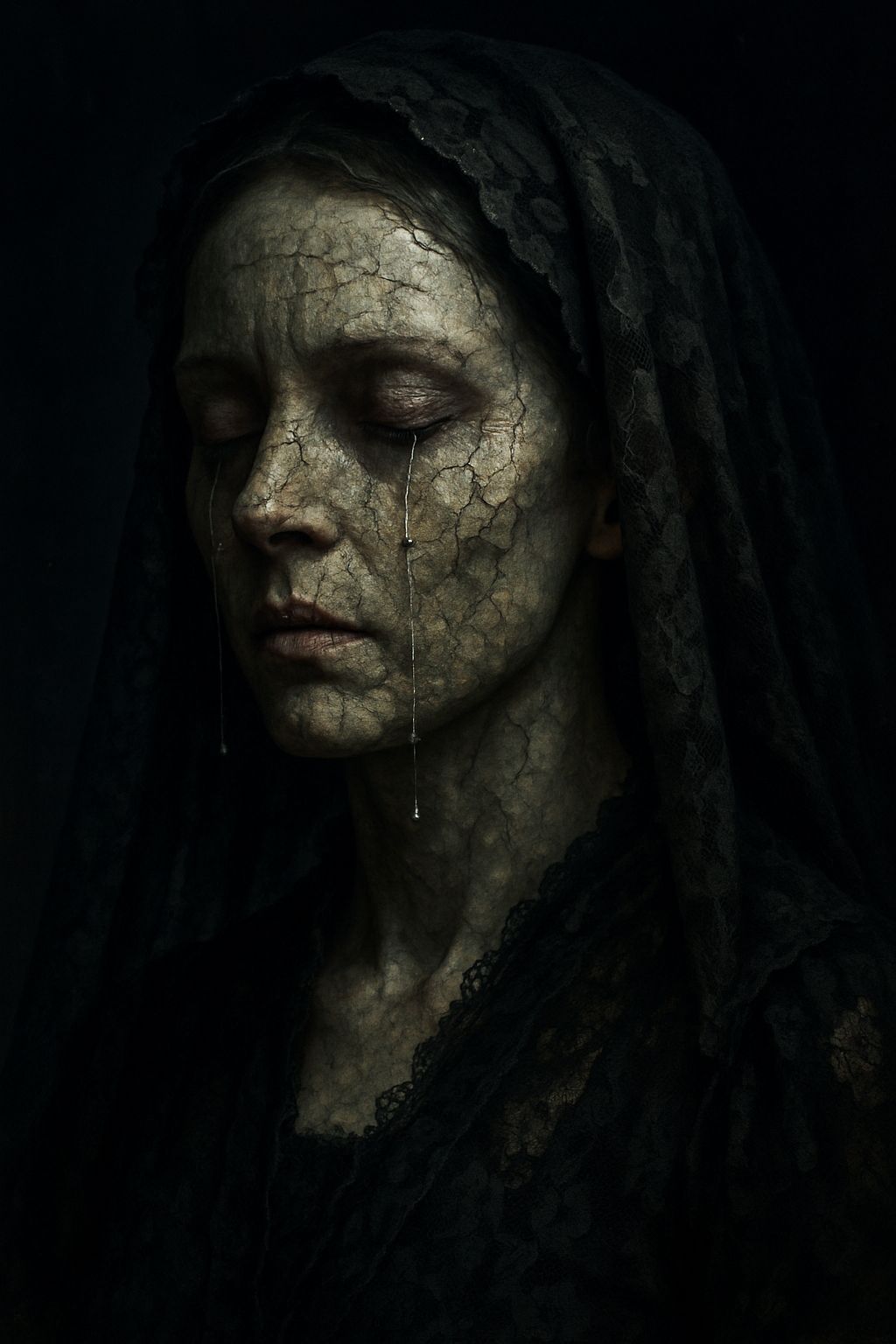 Vintage Horror Portrait: Woman with Decaying Skin
