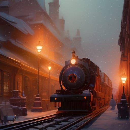 Hyperdetailed Polar Express Concept Art in Triadic Colors