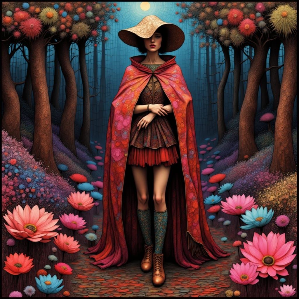 <lora:SOS STACKED STILTS:1.0> female lonely wanderer, brocad...