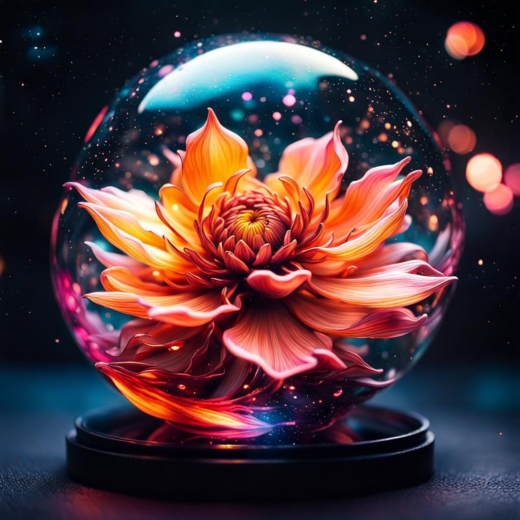 Blown Glass Flower in a Mystical Night Sky