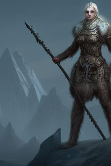 Female Jotunn in Ancient Runic Armor Digital Art