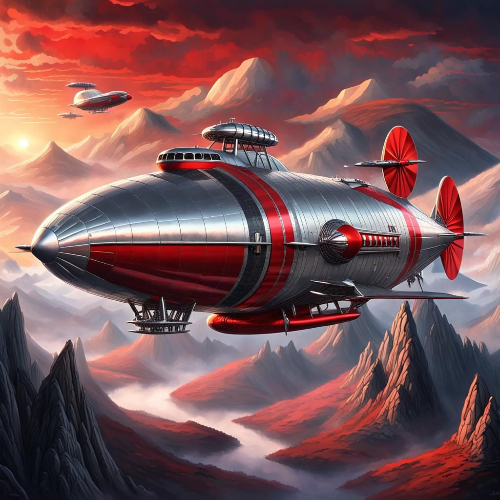 Retro-Futuristic Airship Concept Art in 50s Style