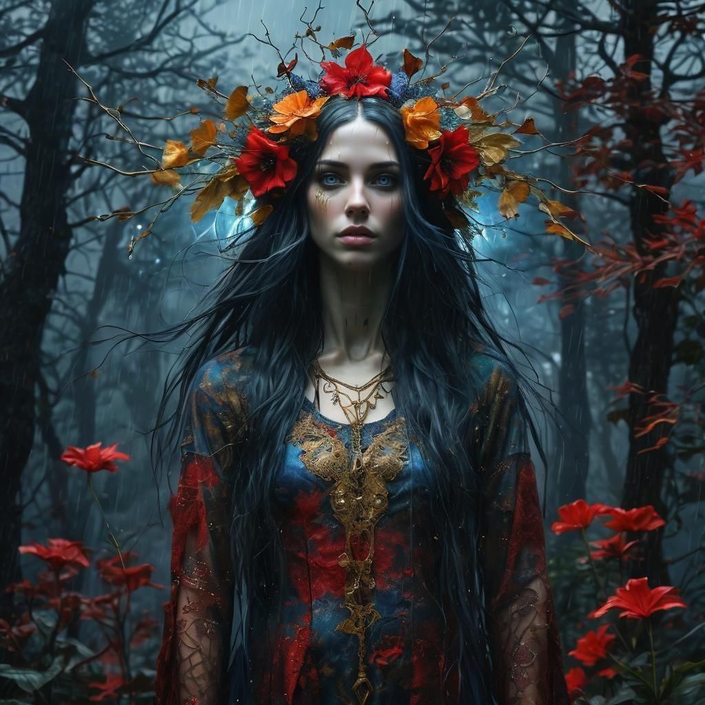 Eerie Elf Woman Portrait in Tenebrism Style