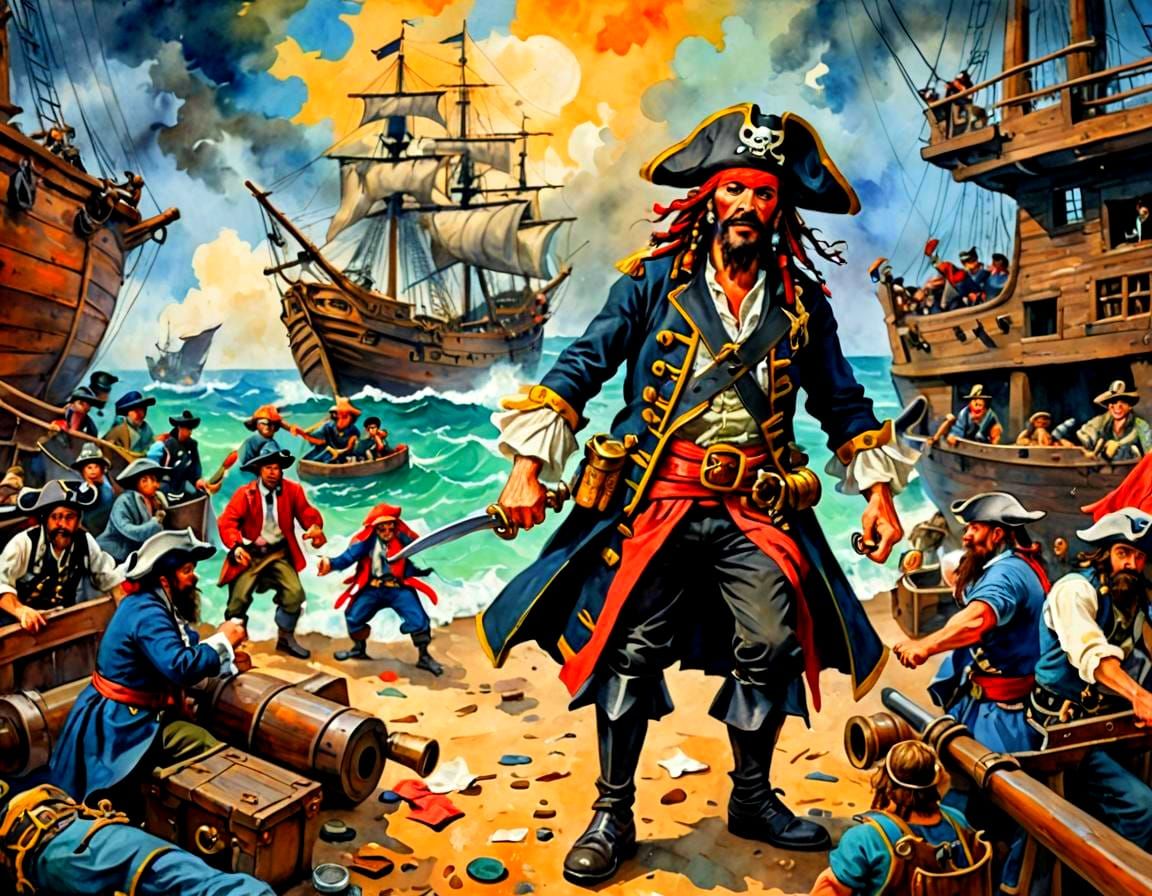 Pirate's Lament: Gouache and Watercolor Impressionist Master...