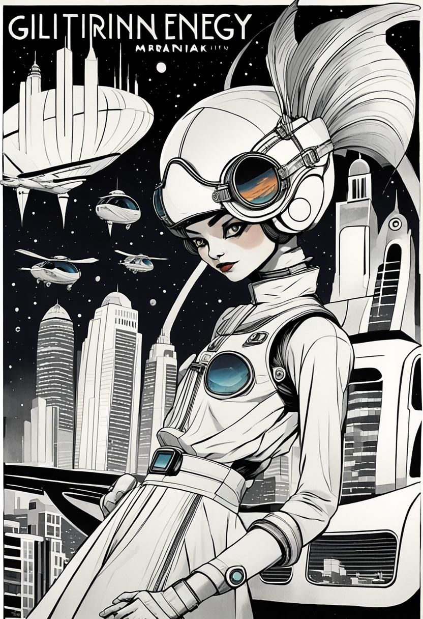 Martian Entertainment District Arrival: Art Deco Cityscape