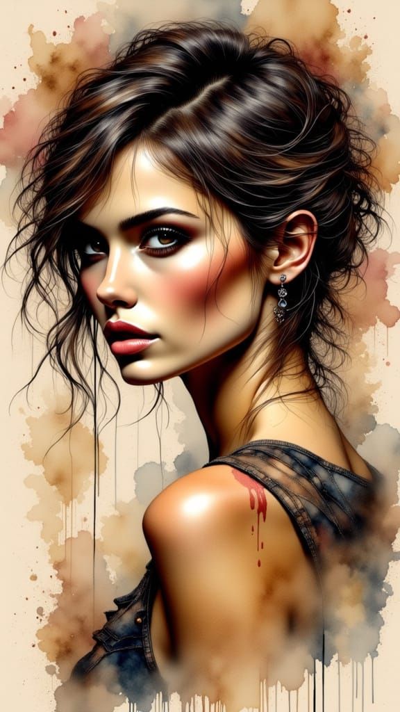 Mila Kunis Bas-Relief Portrait in Antique Watercolor Style