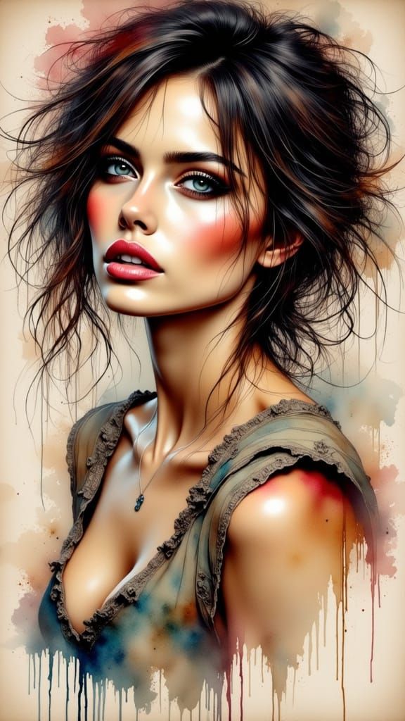 Weathered Portrait of a Hollywood Star in Gritty Watercolor ...