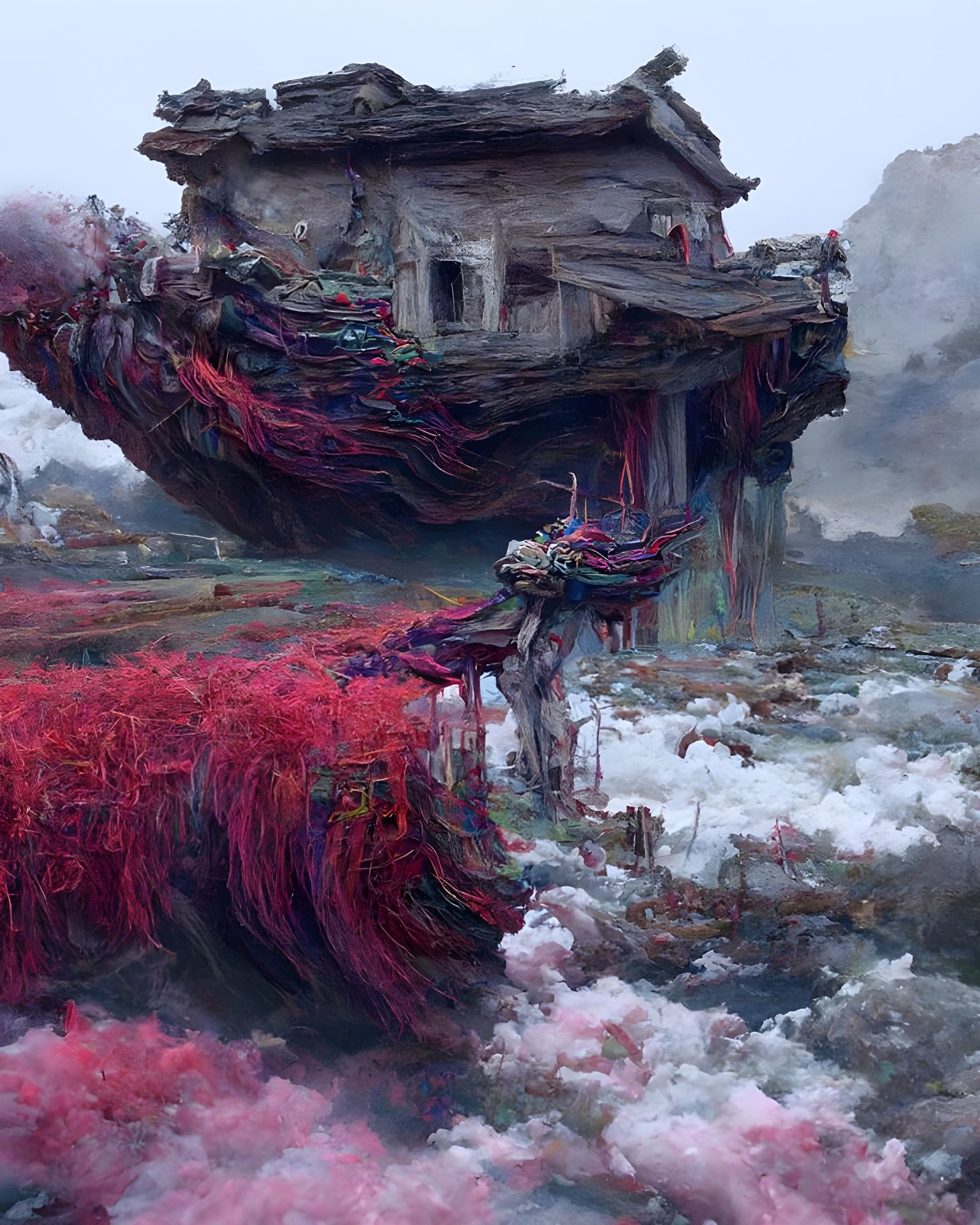 Glitched Reality Landscape in Ukiyo-e Style