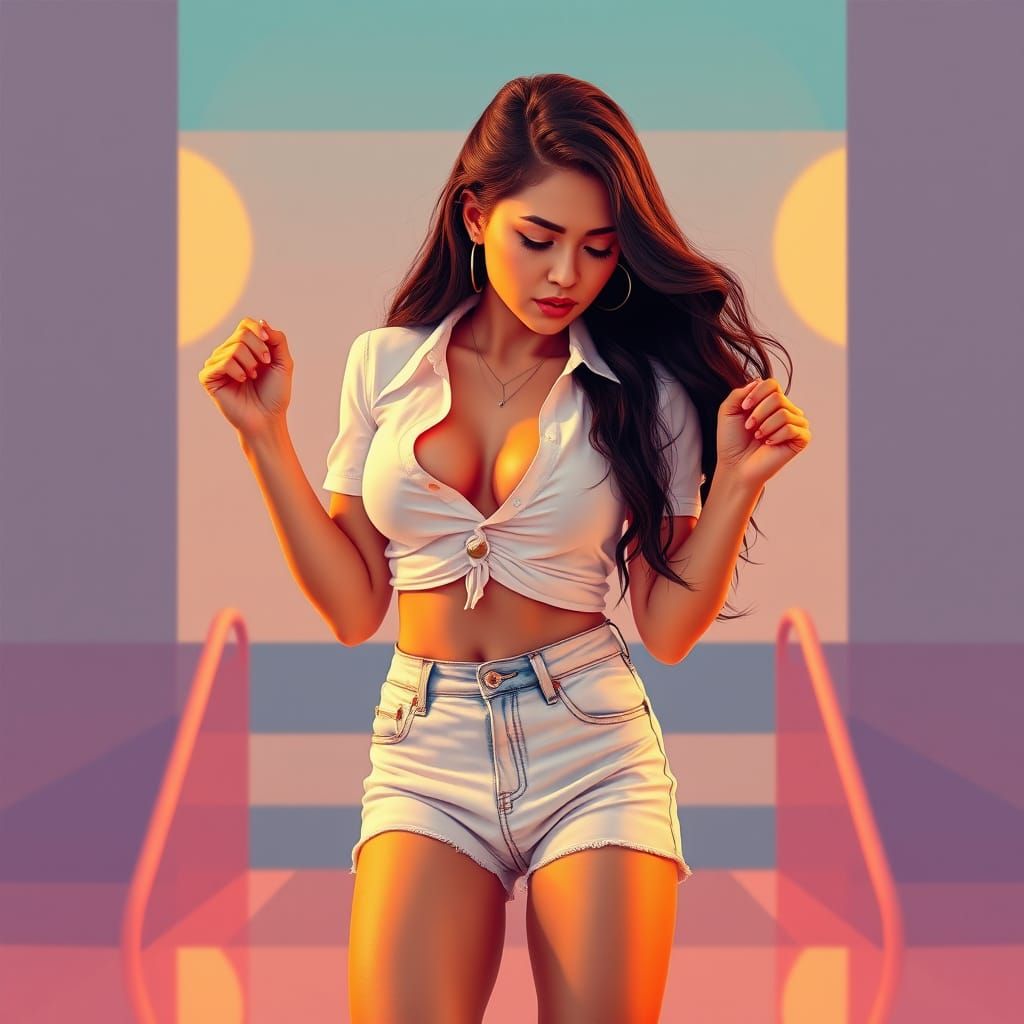 Petite Brunette in Pop Art Digital Scene