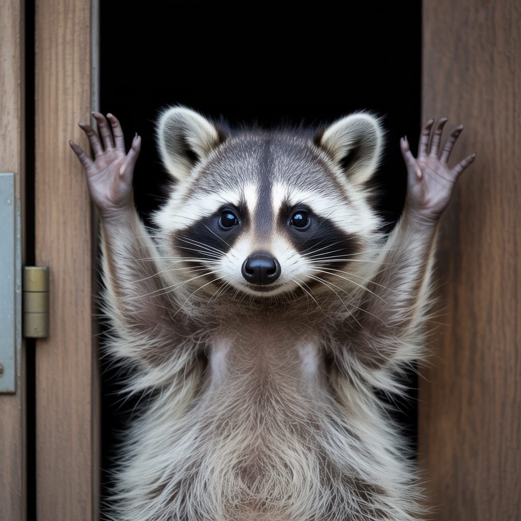 Adorable Baby Raccoon Peeking Through a Peephole