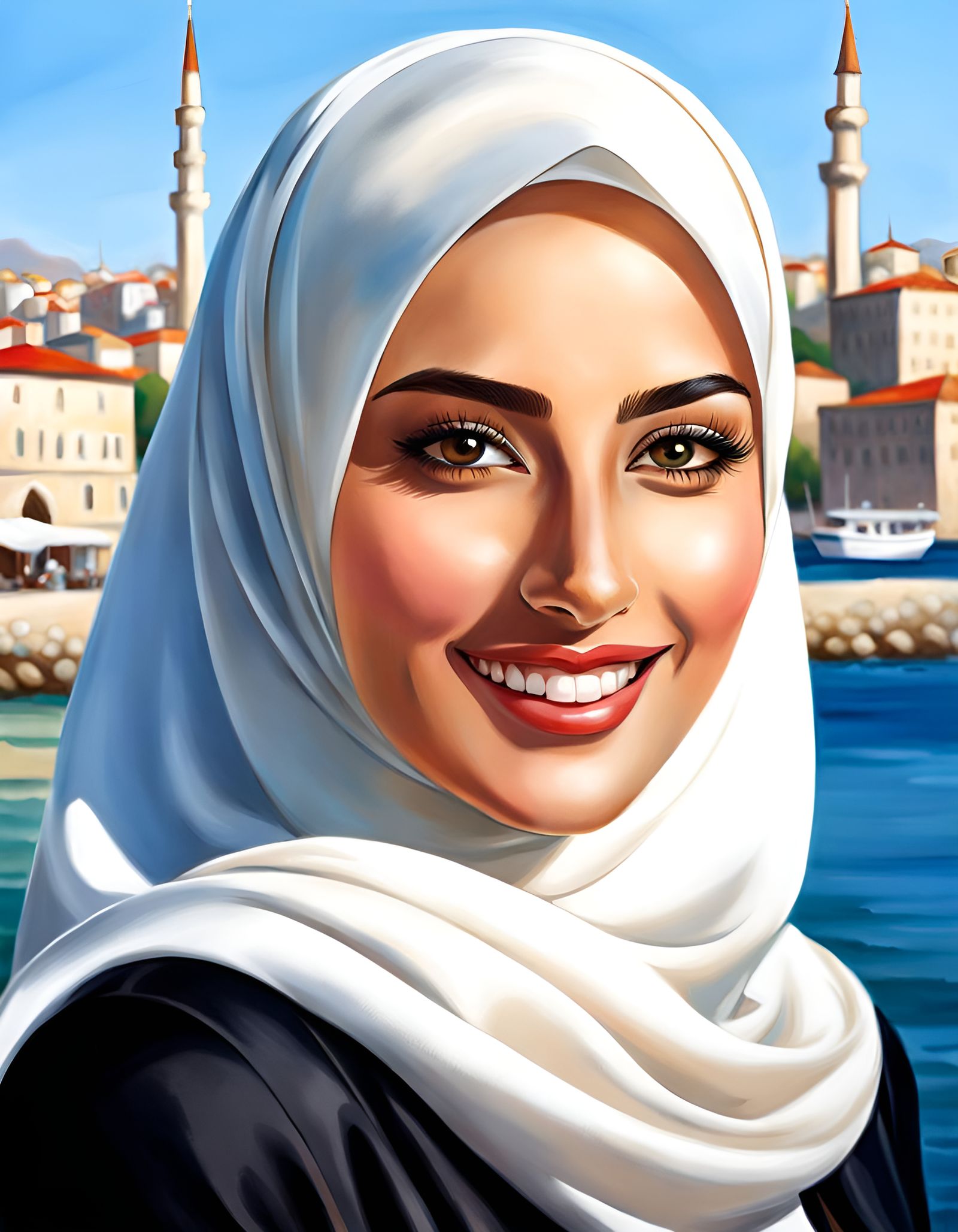 Elegant Hijabi Woman Portrait in Turkish Coastal City