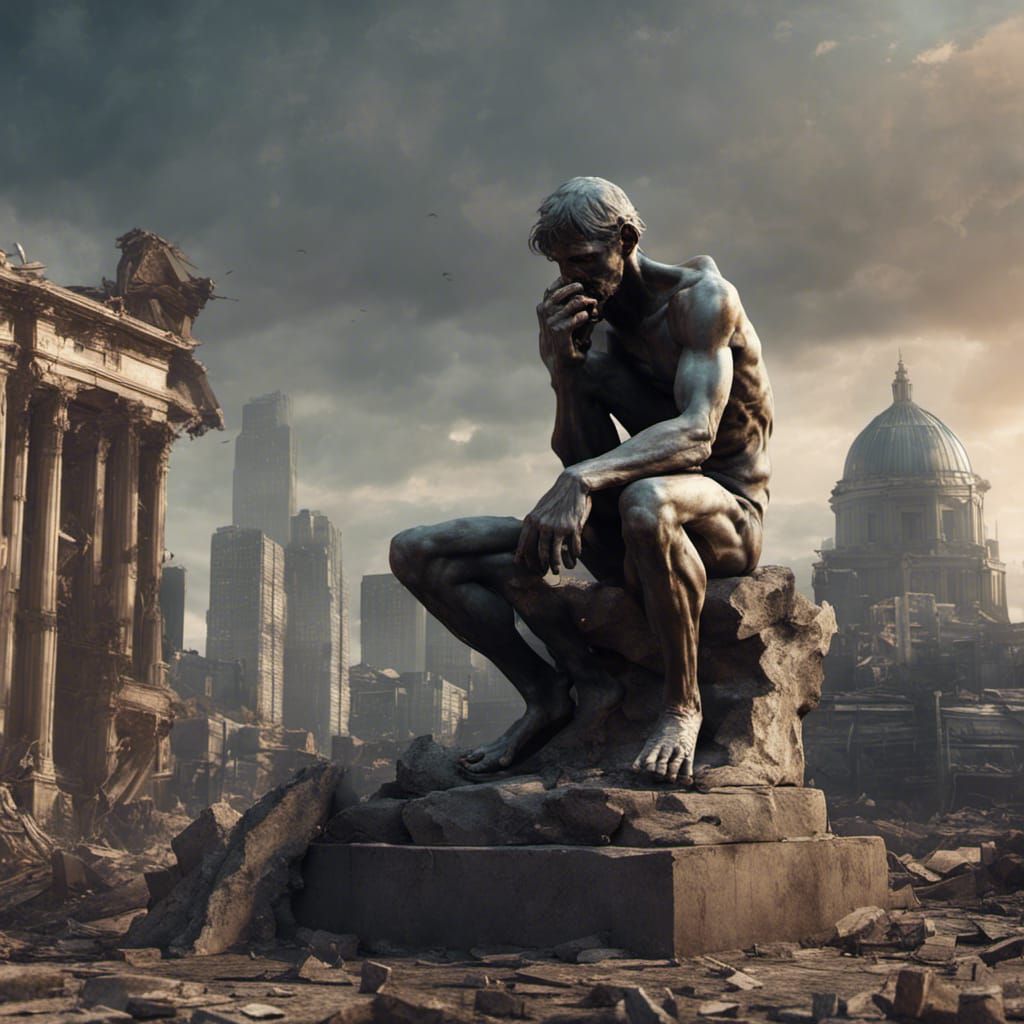 Post-Apocalyptic Thinker in Ruins: Artgerm Style