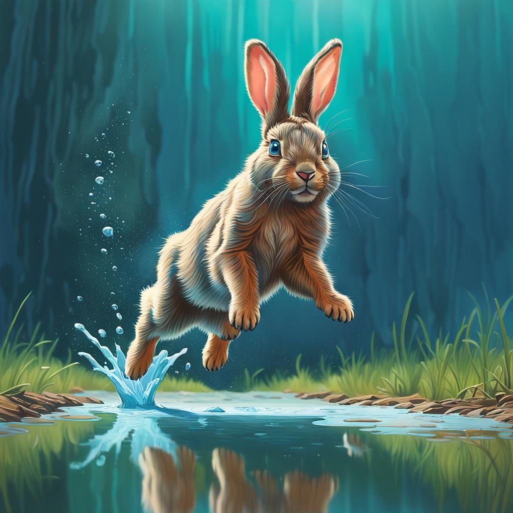 Bunny Rabbit's Majestic Leap: Hyper-Realistic Digital Art
