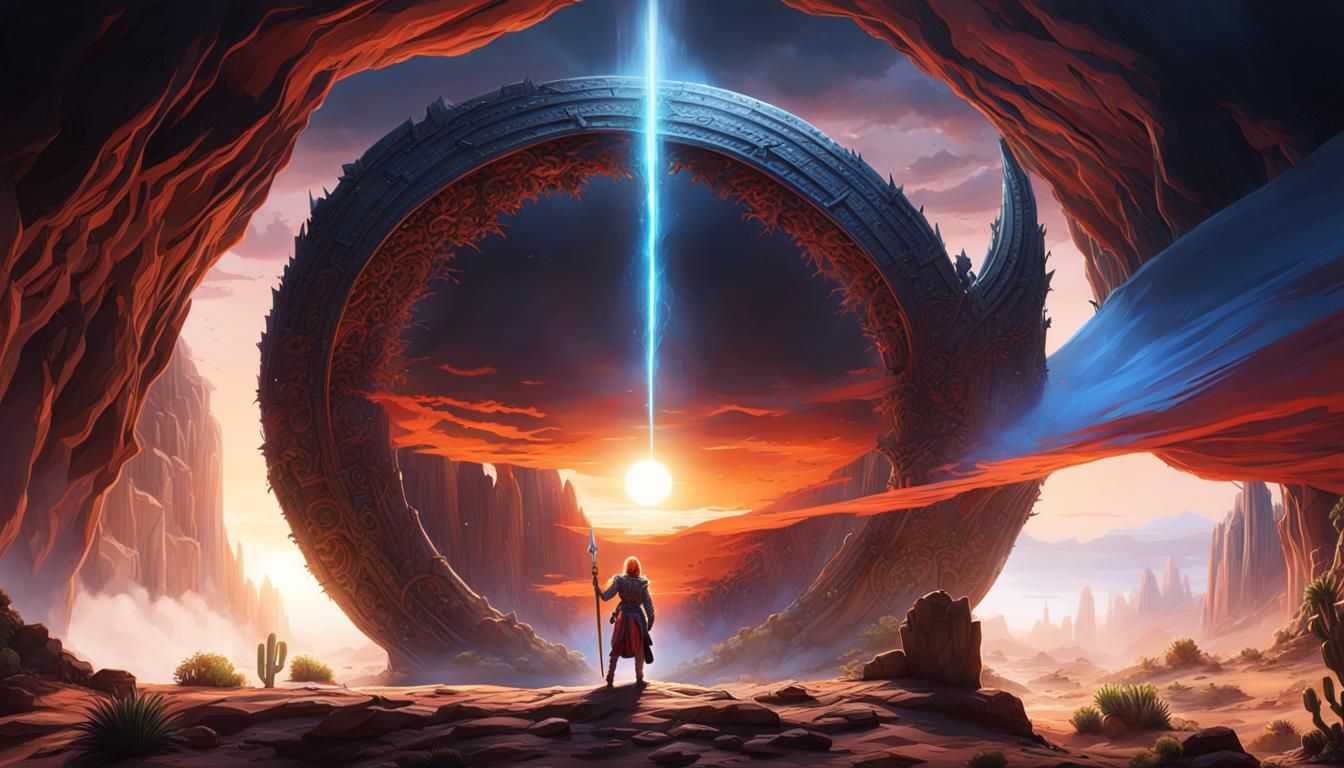 Knight enters a desert canyon of another world