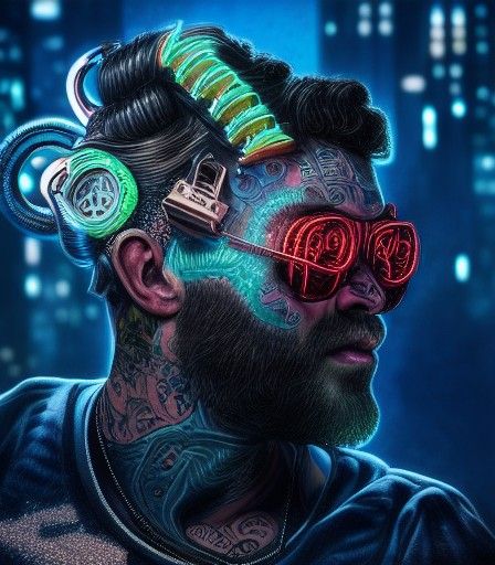 Cyberpunk Portrait with Intricate Details in Noir Style