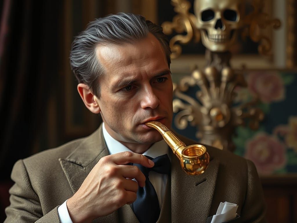 Elegant Person Smoking a Golden Pipe