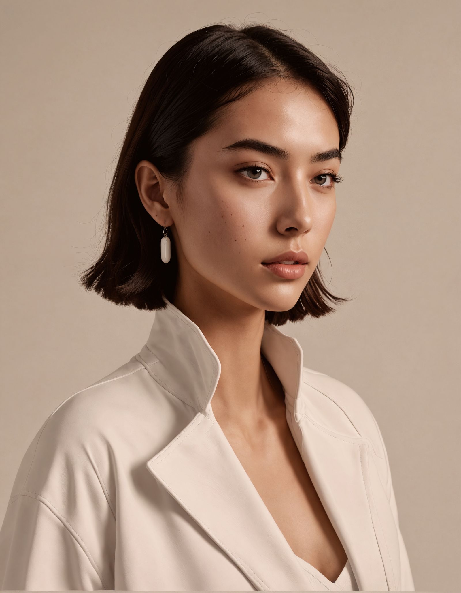 Elegant Woman in Earthy Tones Leather Skirt