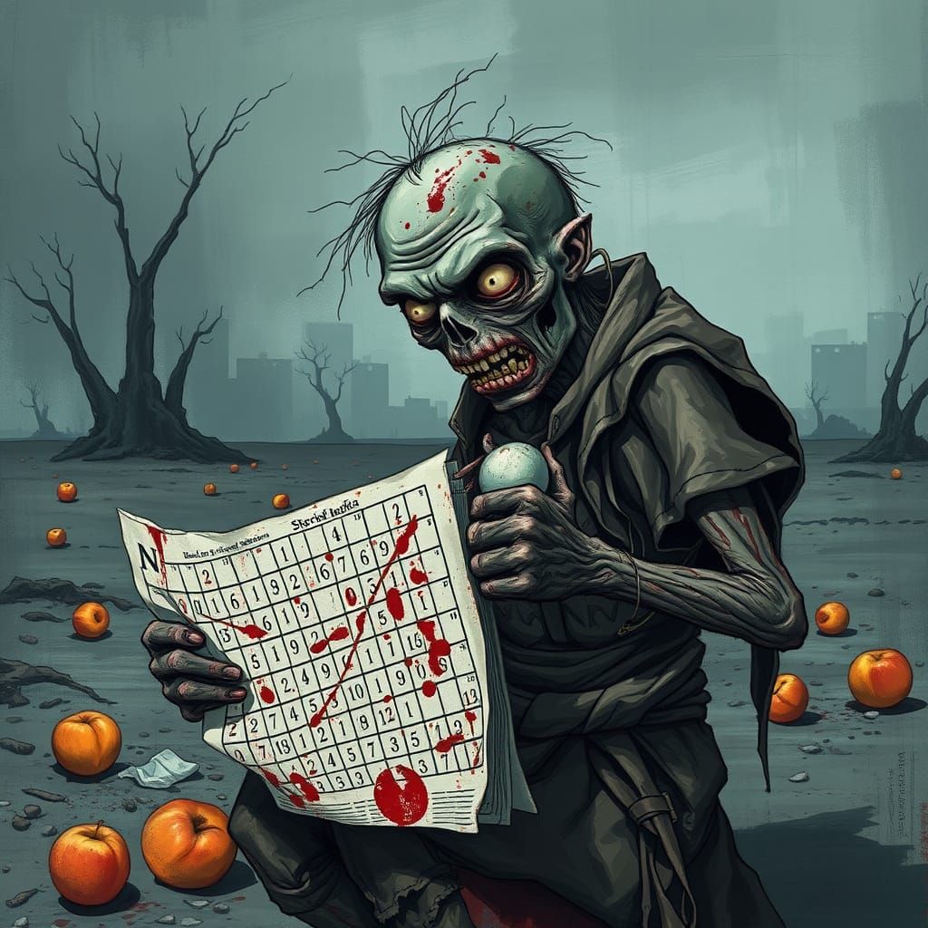 Distraught Zombie Amidst Post-Apocalyptic Ruin