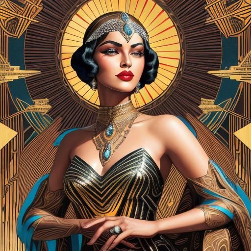 Art Deco Woman in Flapper Gown with Gemstone Headdress