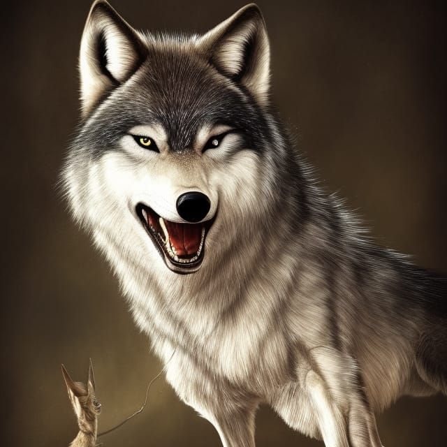 Smiling Wolf in Costume: Hyperdetailed 8K Resolution