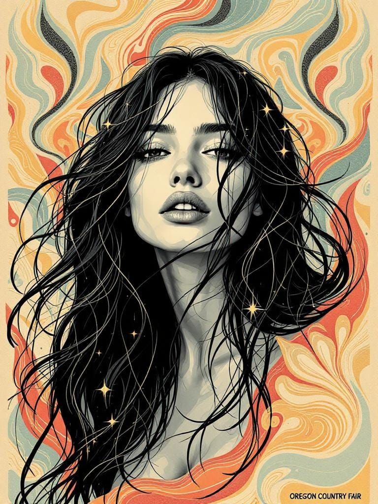 Woman at Oregon Fair in Art Nouveau Style