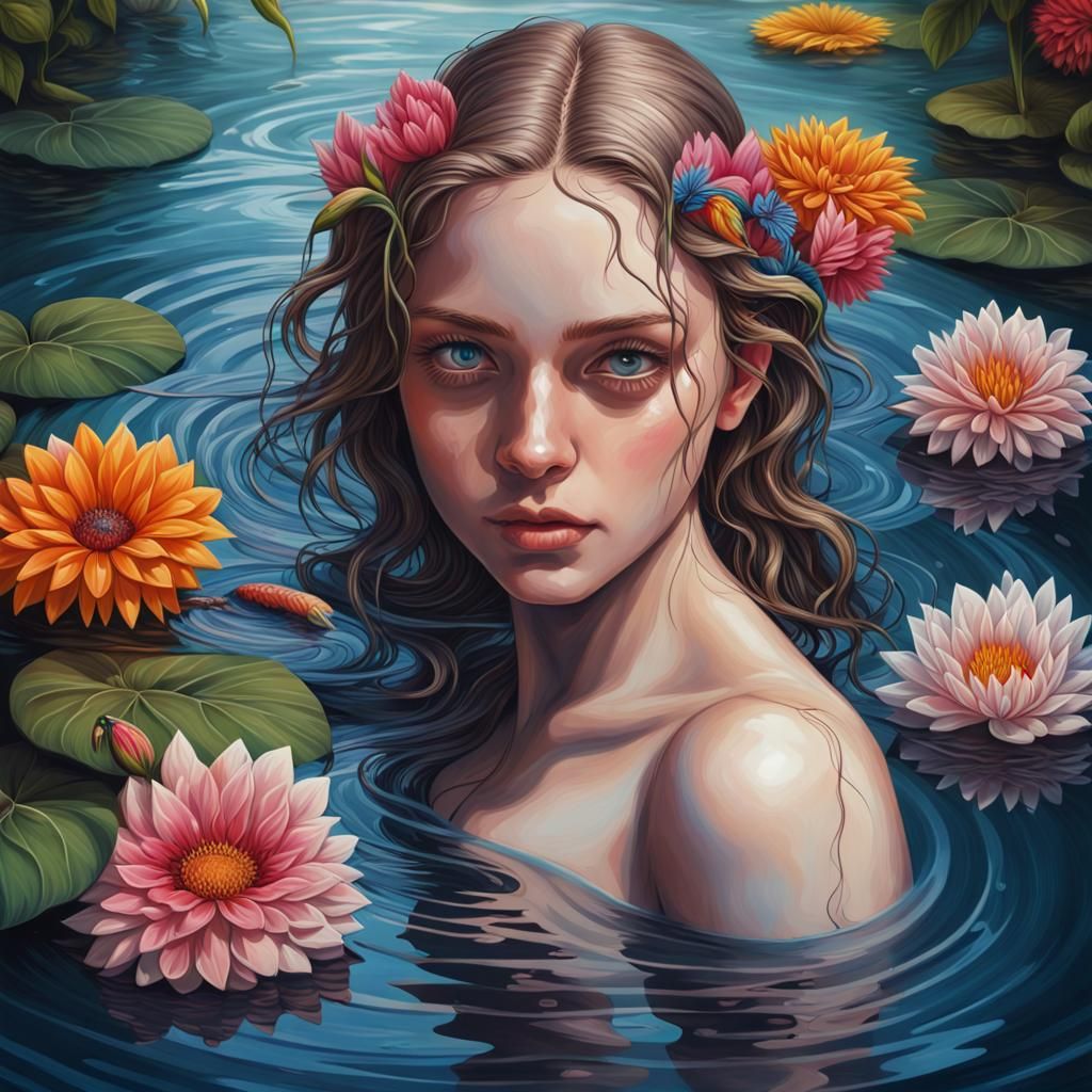 Chiaroscuro Water Girl with Flowers