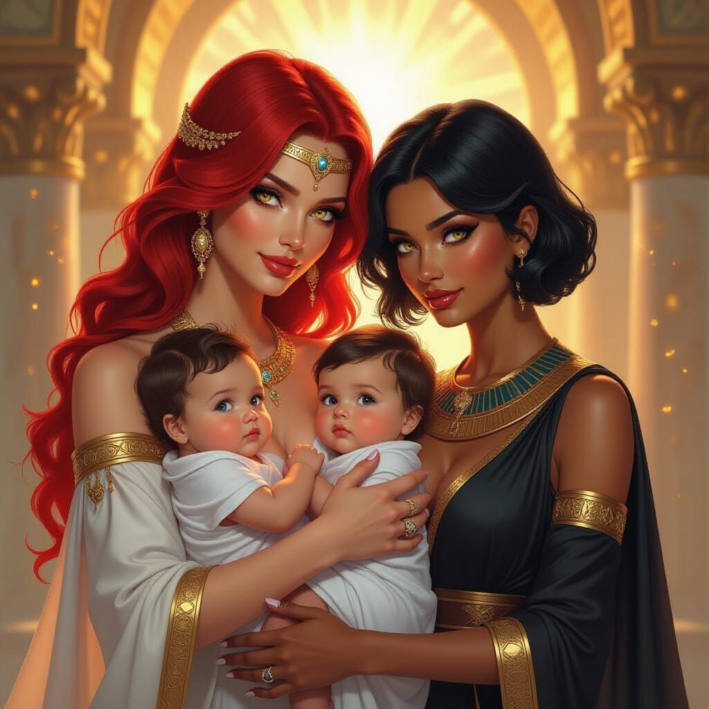 Supreme Goddess Adara and Wife Semirah with Twin Babies