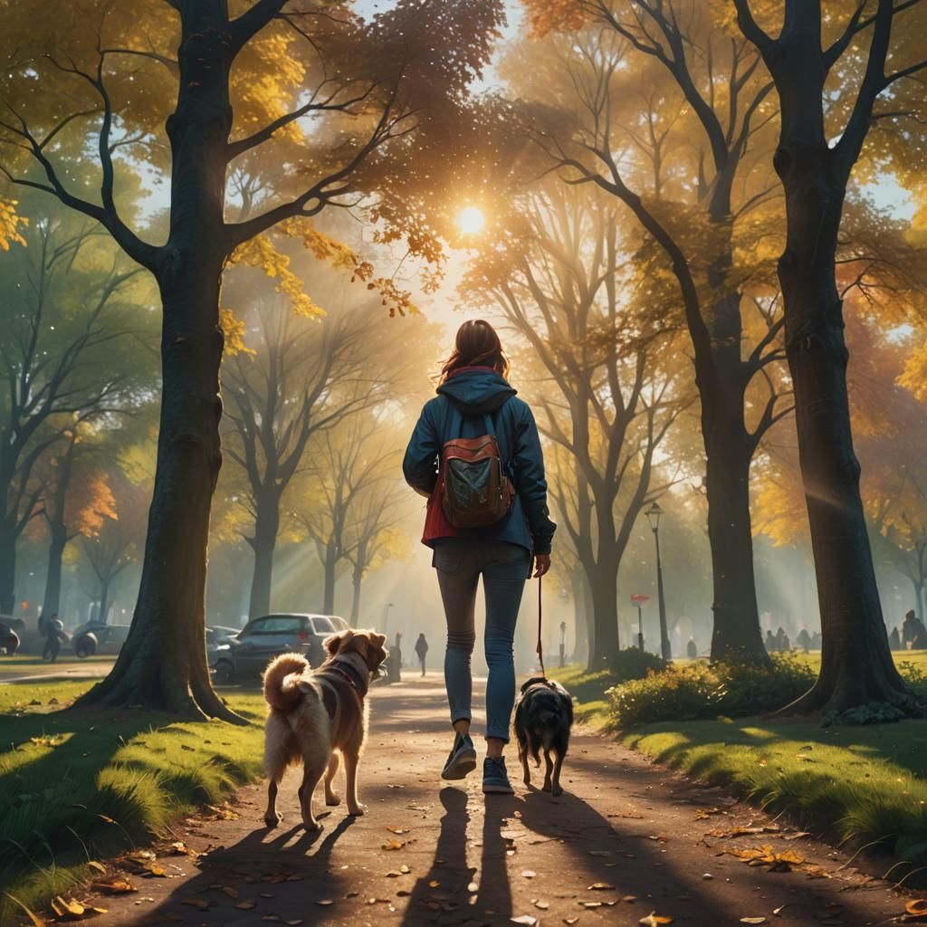 Vibrant Park Scene at Golden Hour in Hyperrealism