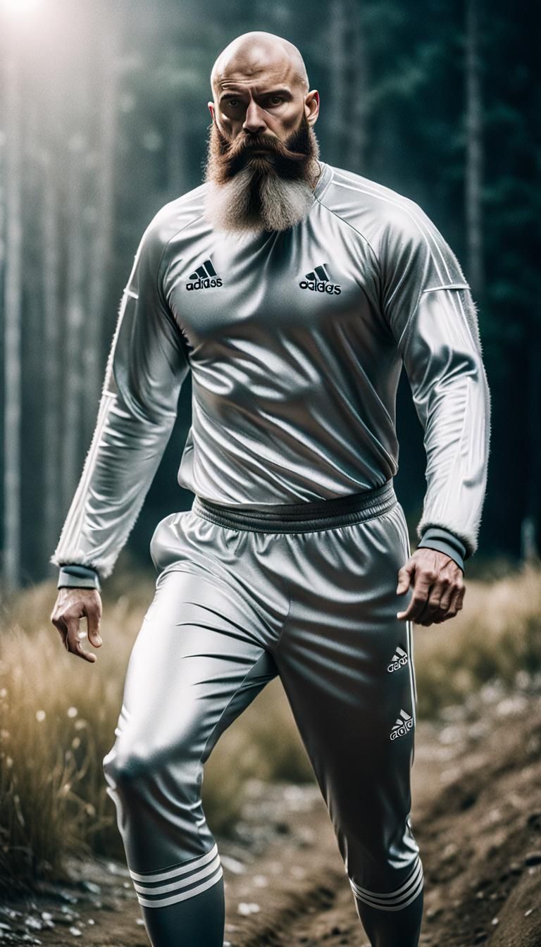 Cinematic Film Still: Hairy Slavic Man in Silver