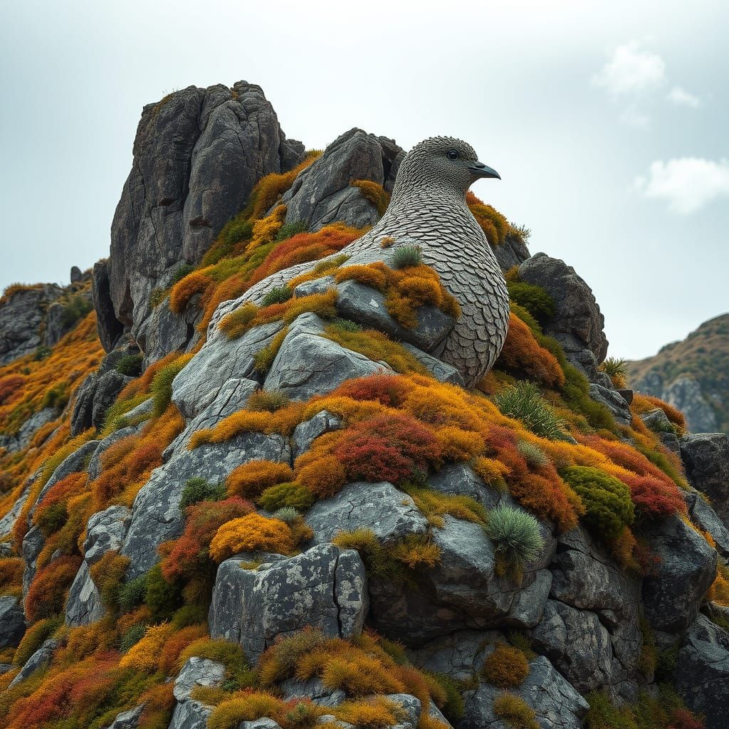 Vibrant Mountain Landscape with Dove-Shaped Rock Formation